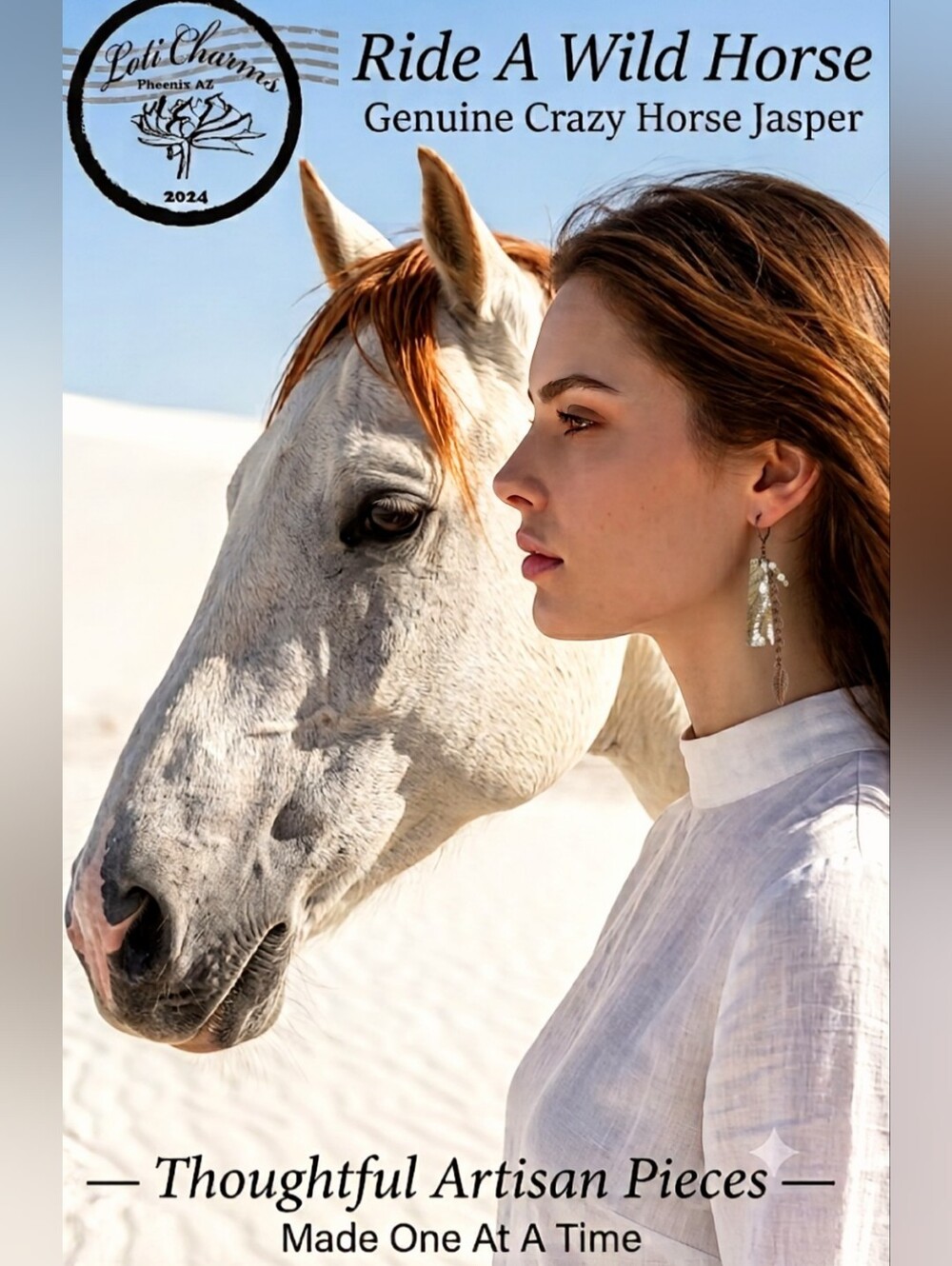 Natural Wild Horse Jasper In Rustic Artisan Handmade Statement Copper Earrings - Picture 2 of 8